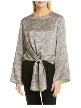 Cinq a Sept Silk Hayden Blouse Top Shirt Small Tie Office Geometric Print $395